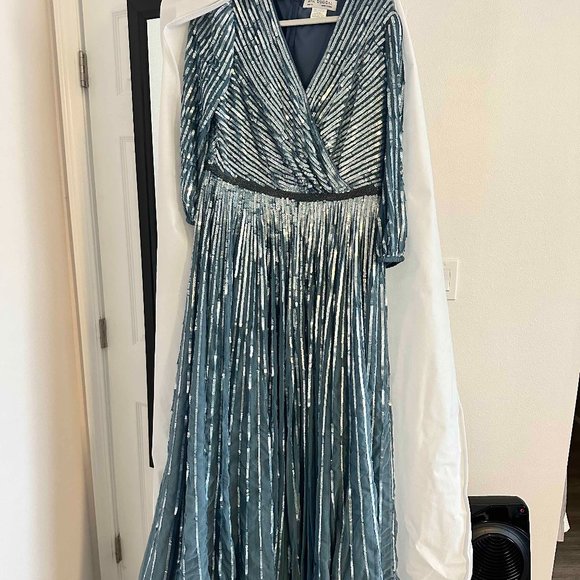 Mac Duggal Dresses & Skirts - Mac Duggal Sequin Surplice Tulle Gown in Slate Blue, size 14